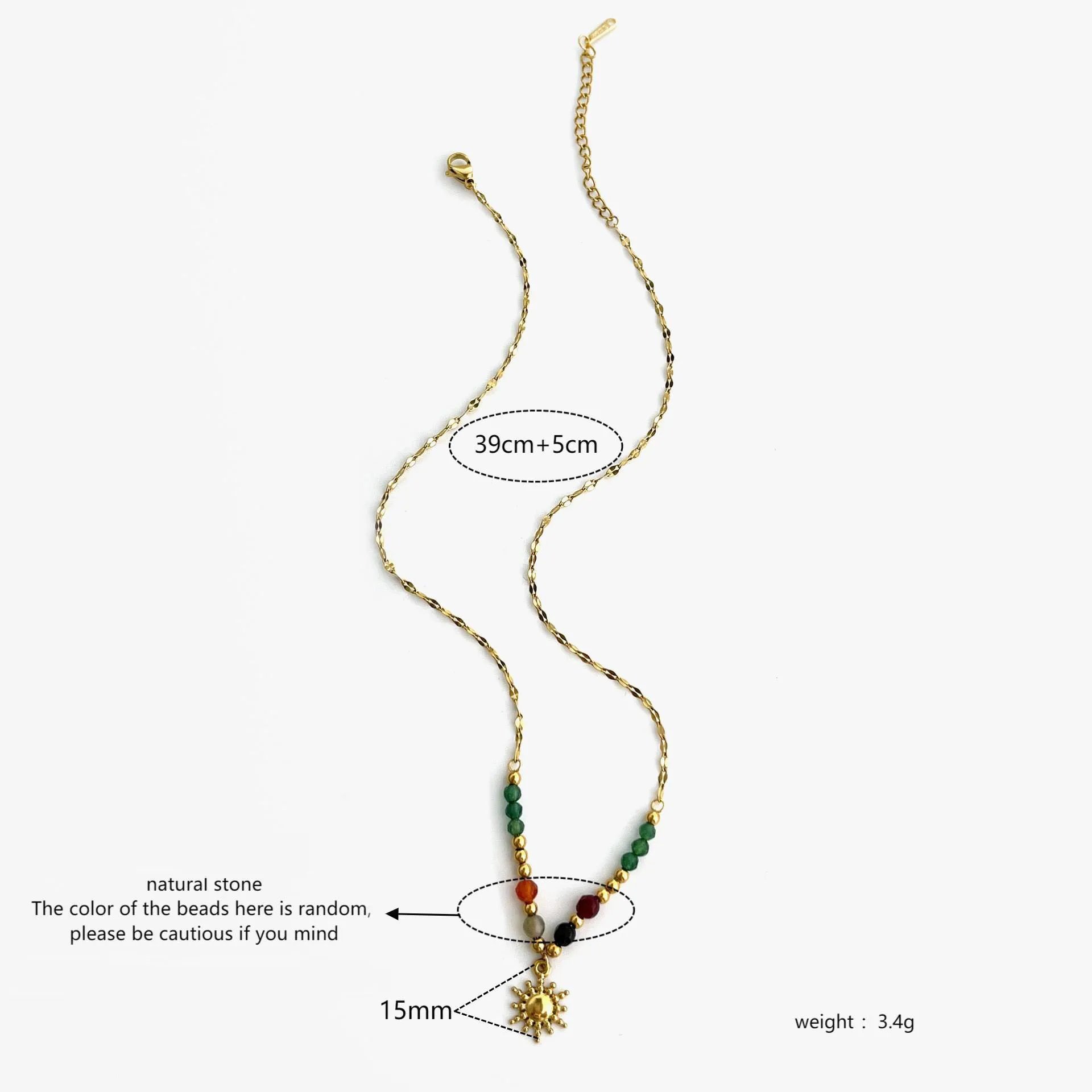 Imitation Pearl Natural Stone Sunflower Pendant Necklace Women's Stainless Steel Flat Snake Chain Stackable Jewelry image 5