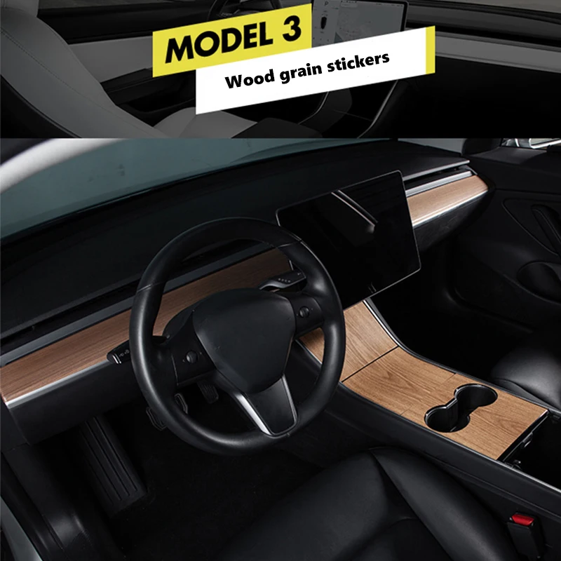 Central Control Panel Sticker For Tesla Model 3 2017-2020 Wood Grain Car Accessories Interior Protective Model Three