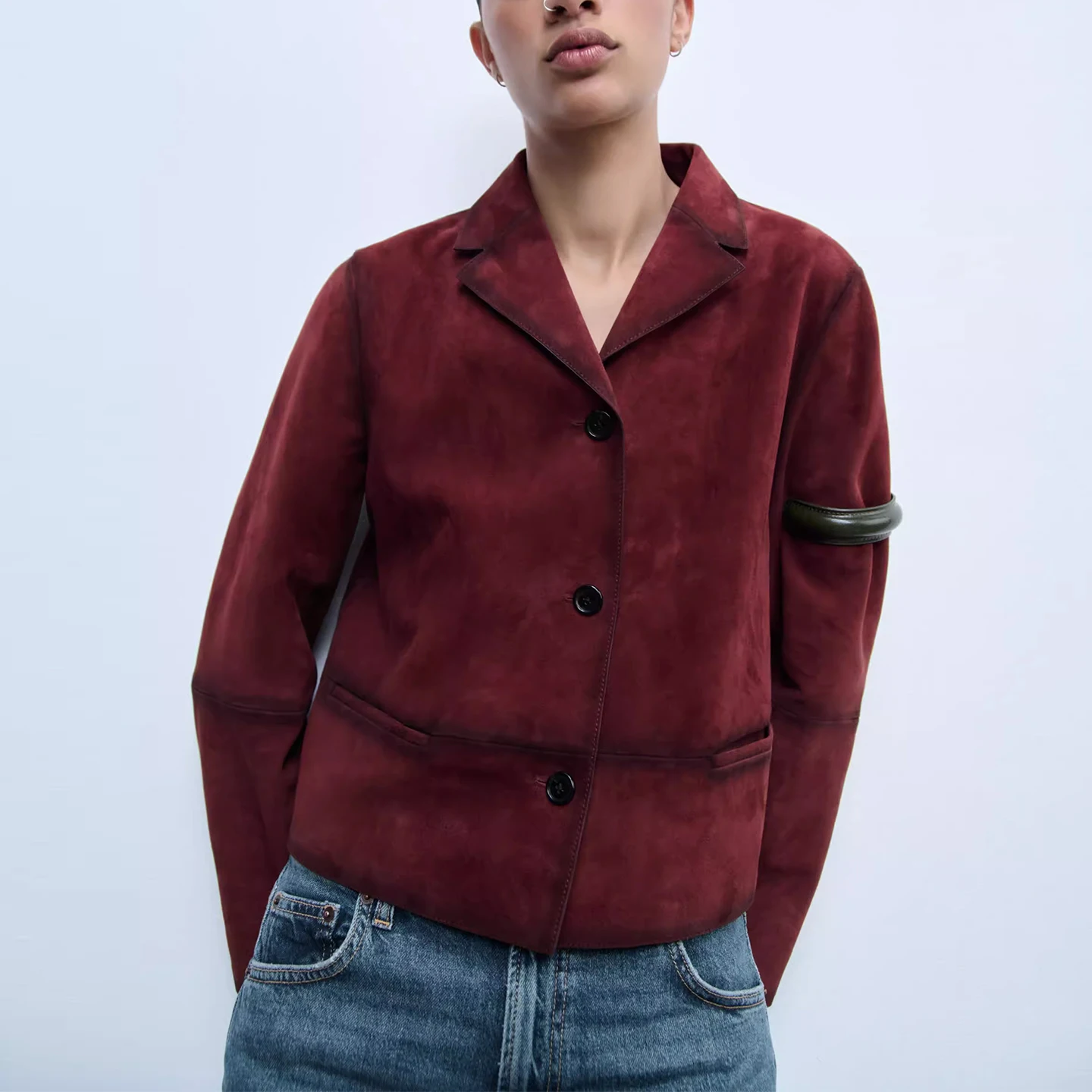 Faionable Velvet Leather Long Sve Suit Jaet Damen Sommer 2025, Z, lockere Passform, atmungsaktiv, Orth-Mantel, Knopfverschluss