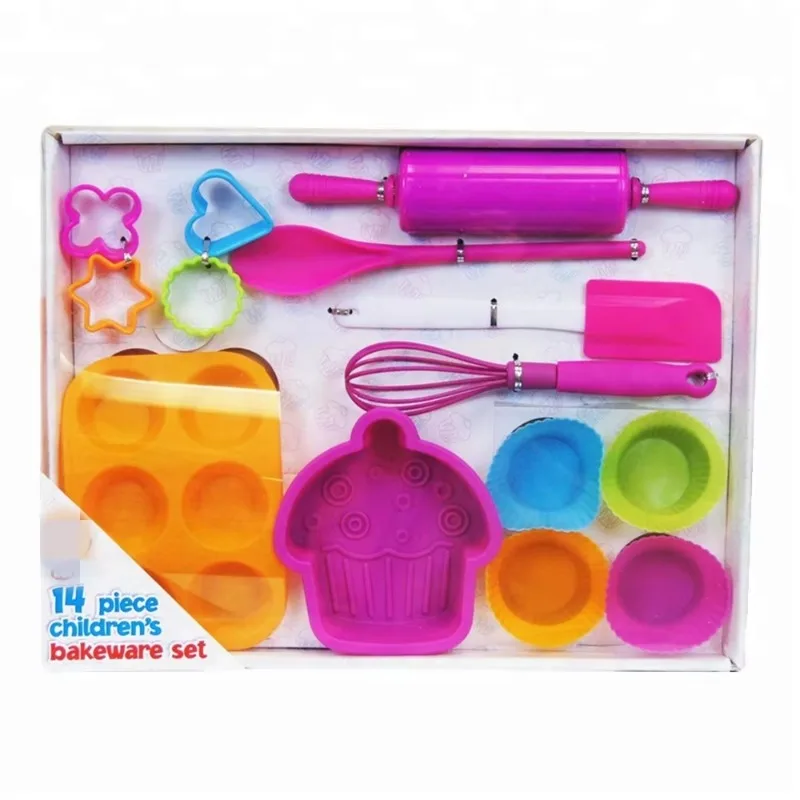 

Baking and Pastry Tools Type 14 Pieces Children's Pans Set/Children's Baking Tools Silicone Cake Cutting