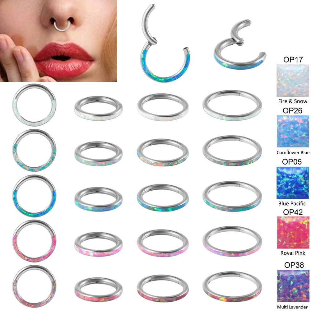 1 قطعة الجراحية الصلب أوبال الأنف الحاجز الفرس خواتم الأذن الزنمة اللولب الغضروف القرط هيئة ثقب المجوهرات 16 جرام #1
