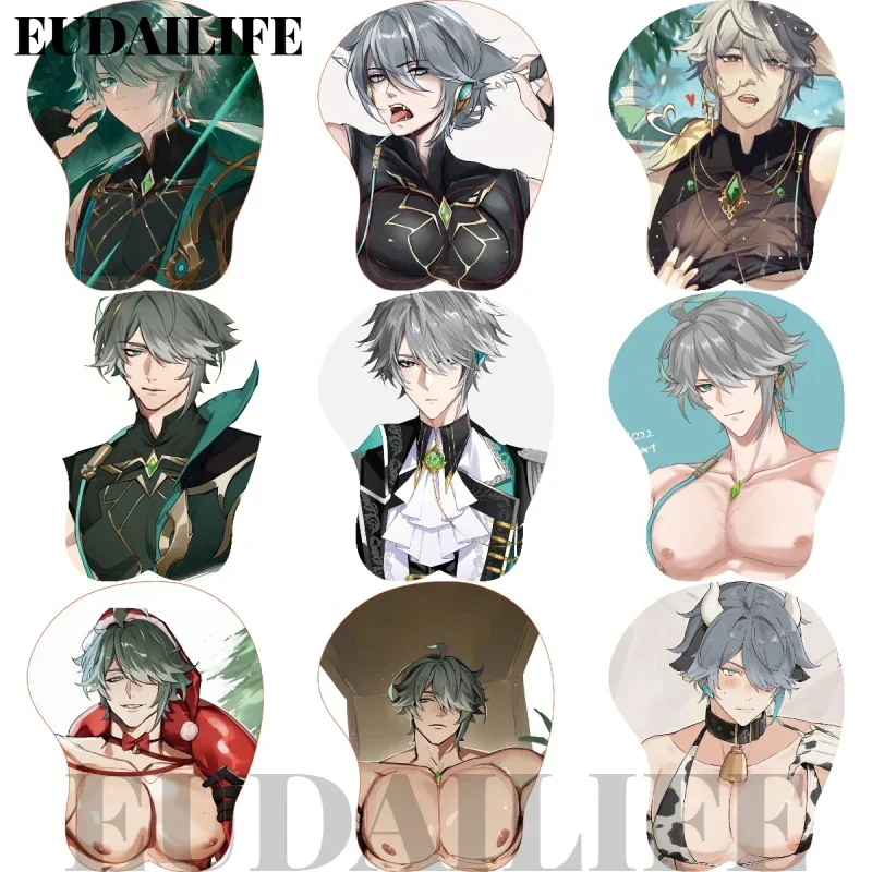 

Alhaitham 3D подставка для рук, коврик для мыши Genshin Impact, сексуальный силиконовый коврик для мыши Oppai на груди, мягкий коврик для мыши, игровой отаку, офисная работа