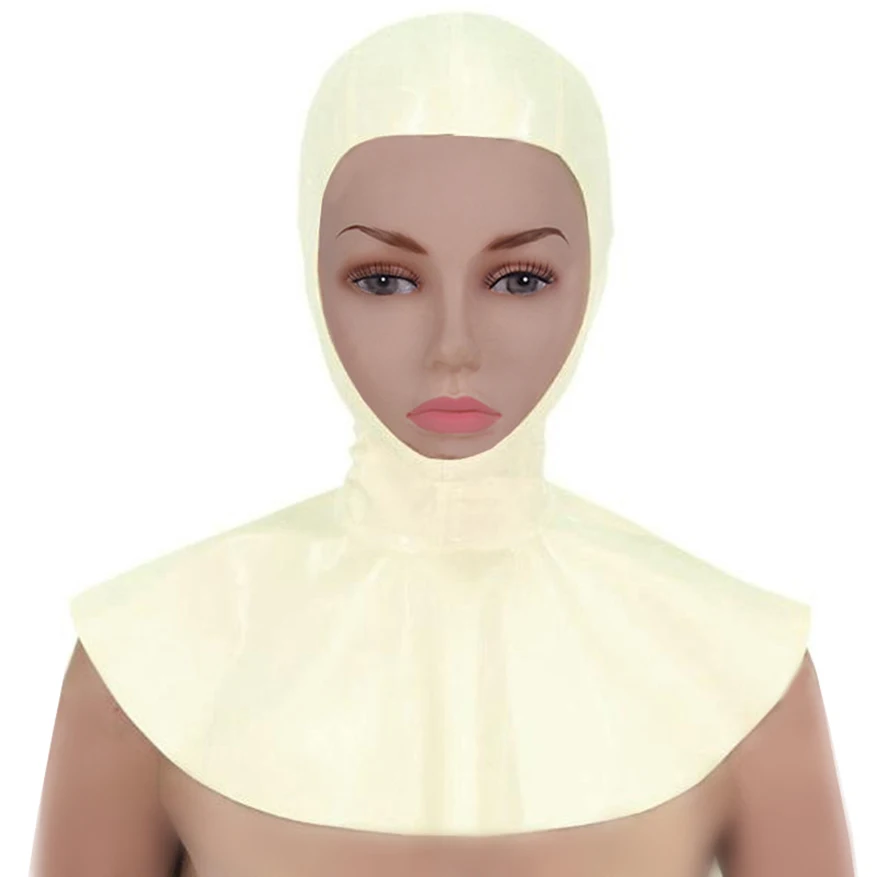 

Latex Women Men Rubber Mask Dress Face Opened Sexy Uniform Cosplay Hood Customes Long Neck Mask Handmade Headpiece RLM082