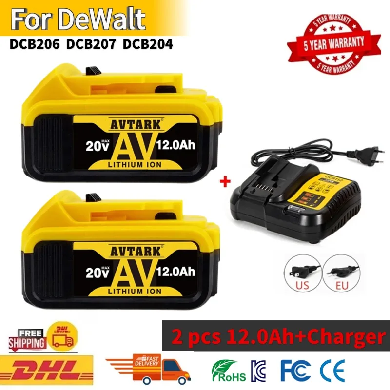 

Сменный литий-ионный аккумулятор для DeWalt MAX DCB205 DCB201 DCB203, 20 в, 6,0 Ач, 8,0 Ач, 12 Ач