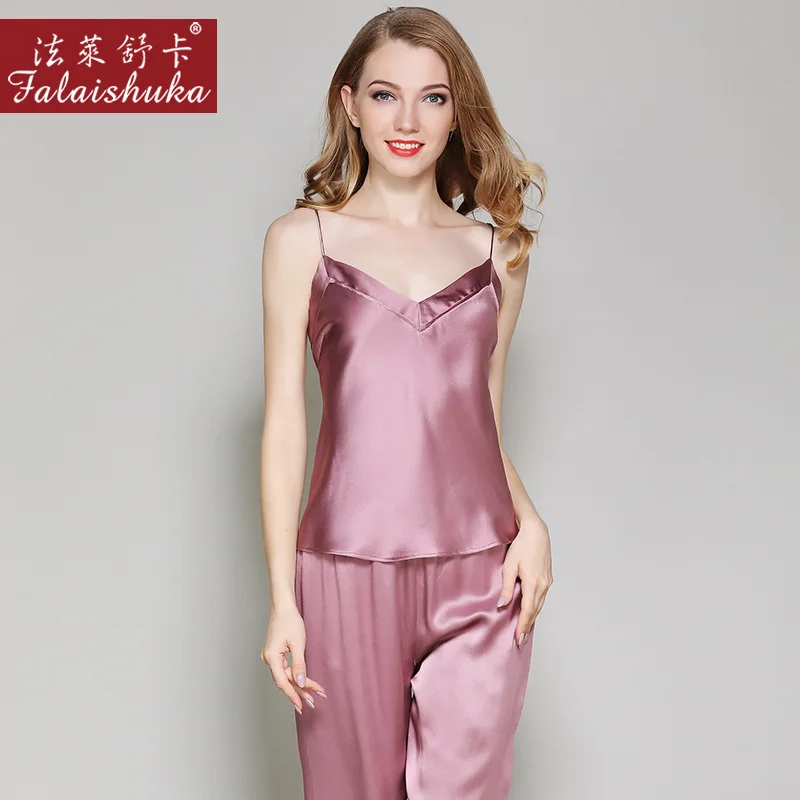 19 momme 100% natuurlijke zijde pyjama sets vrouwen Sexy spaghetti echte zijde nobele vrouwen pyjama nachtkleding T8128