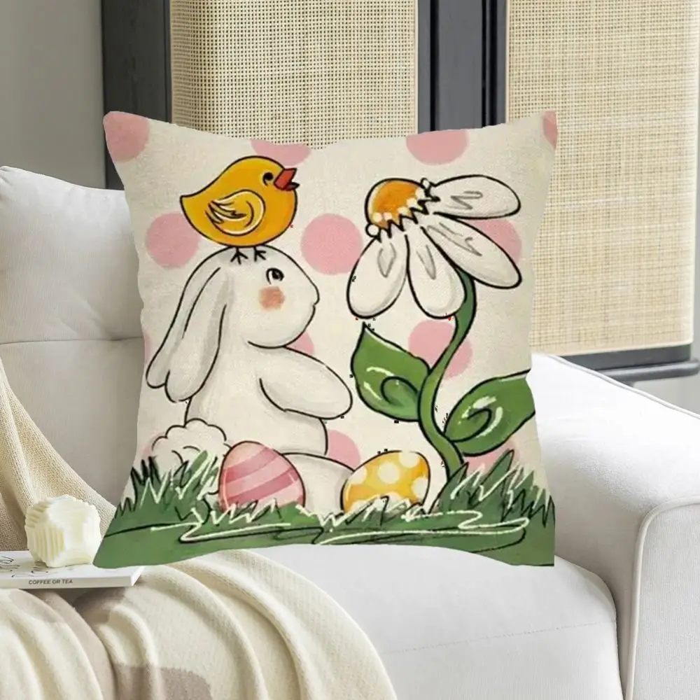 45x45cm Easter Bunny Throw Pillowcase Cute Soft Easter Eggs Pillow Case Portable Comfortable Cushion Cover Living Room