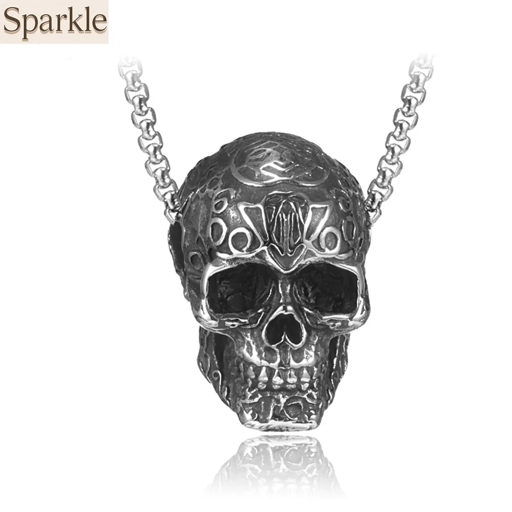 

Punk-style Skull Pendant Necklace For Men Women Hip-Hop Retro Vintage Jewelry Unisex Goth Wholesale stainless steel Necklace