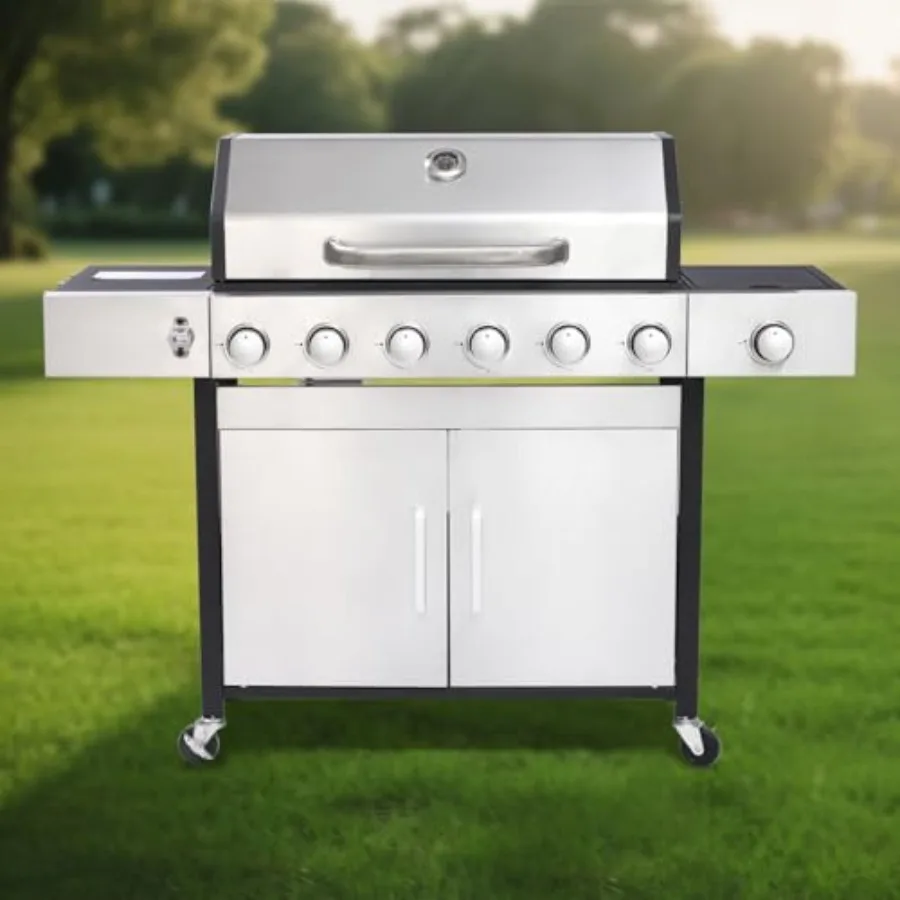 

6-Burner Propane Gas Grill with Side Burner in Black for Outdoor Cooking Durable Stainless Steel Construction High-Performance