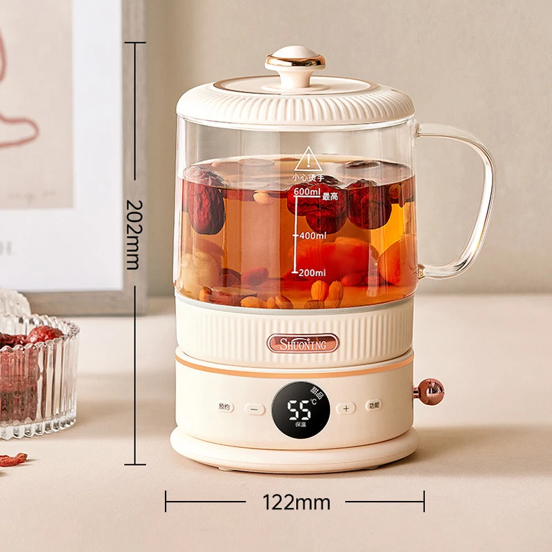 220V Electric Kettle Health Preserving Pot Heating Cup Stew Pot Mini Slow Cooker Portable Glass Teapot Split Tea Boiler