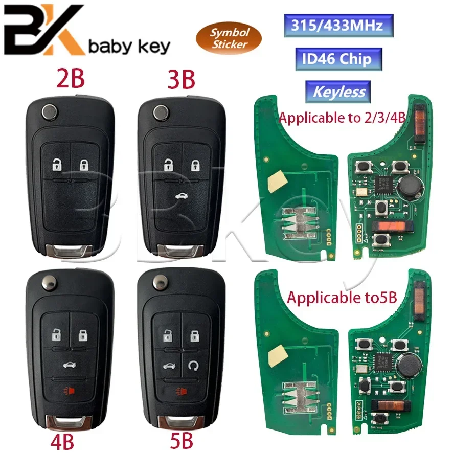 BB Key For Chevrolet Cruze Sonic Malibu Impala Equinox Camaro Orlando For Opel Vauxhall 315/433MHz ID46 Chip 2/3/4/5B Keyless