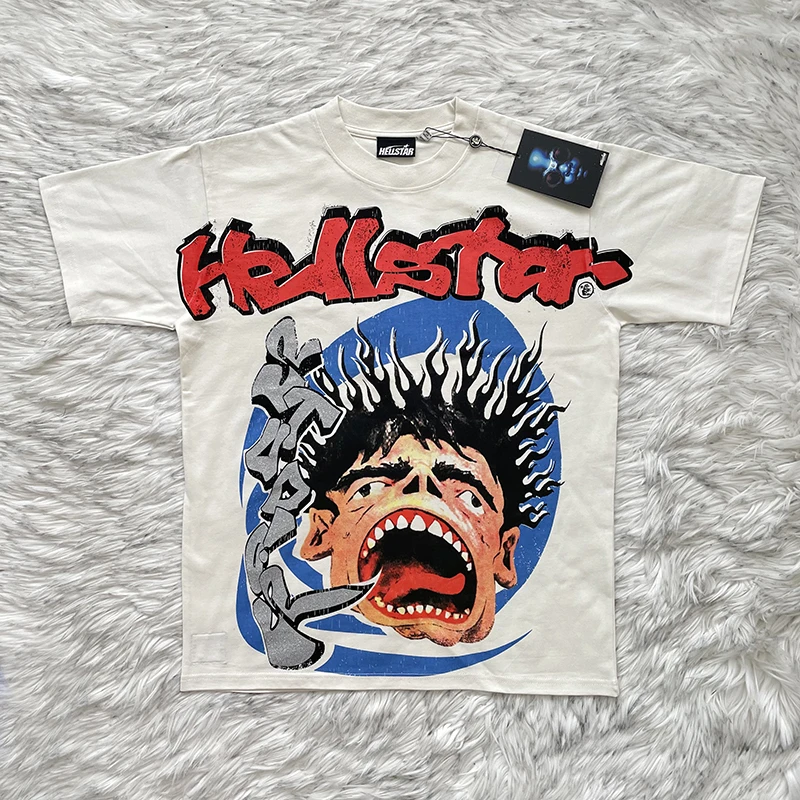 Hellstar Studios Kid's Casual Short Sleeve T-shirt with Letter Sequin Print Cotton round Neck Youth Fashion Standard Fit