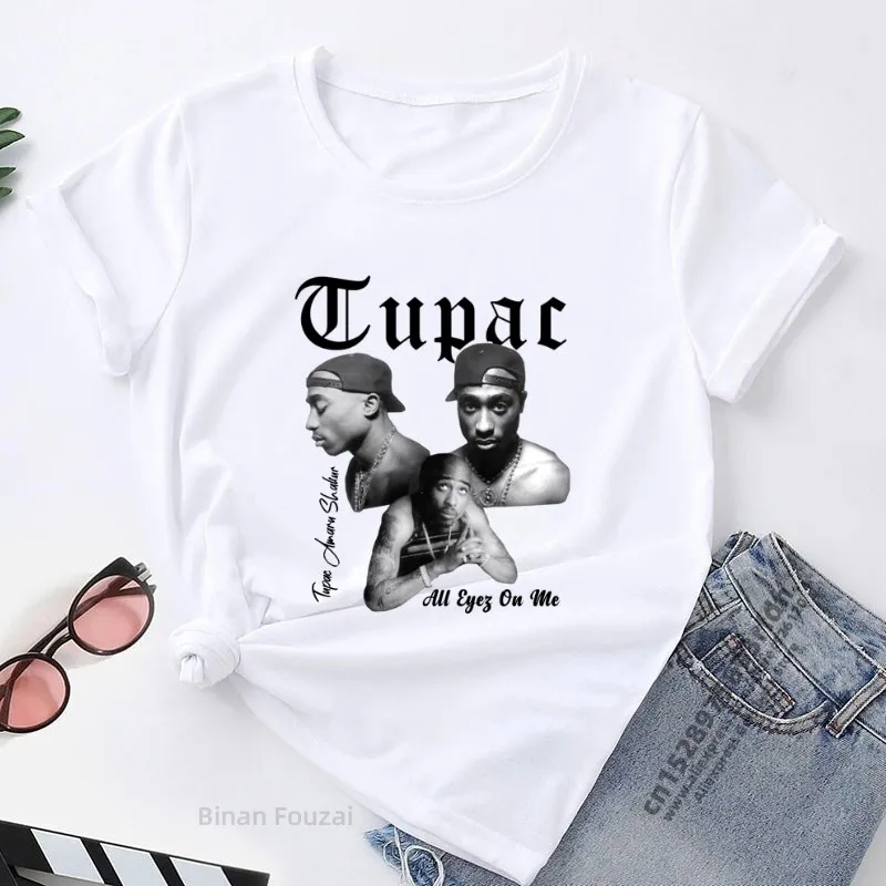 Camiseta con estampado de rapero Tupac 2pac para mujer, ropa estampada de manga corta para mujer, camisetas para mujer