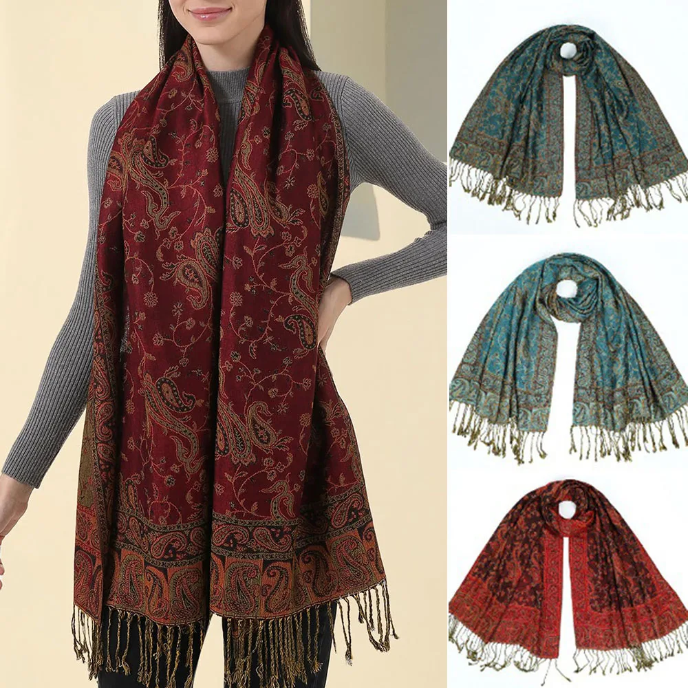 Hot Sale Winter Warm Ethnic Paisley Shawl Women Scarf Wraps Female Foulard Cotton Stoles Scarves Outdoor Thicken Jacquard Scarf