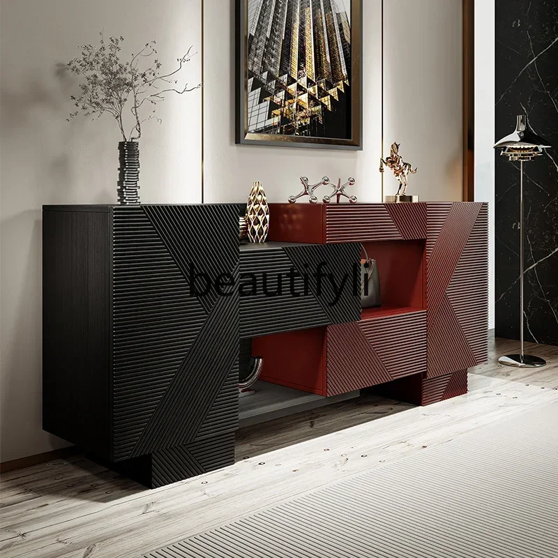 خزانة جانبية لتناول الطعام من خشب الجوز الفاخر على الطراز الأوسط القديم لمدخل الفيلا وخزانة الأحذية C6601 #2