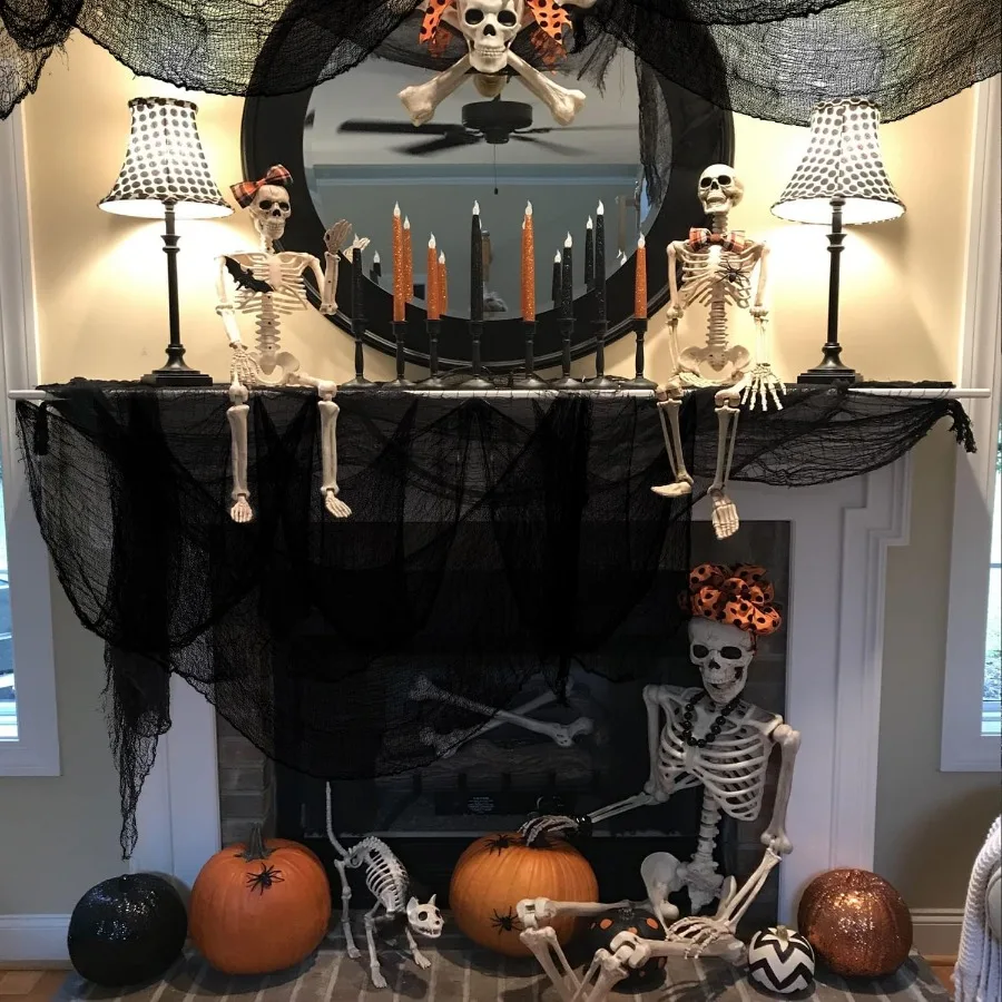 2/4m Halloween Gruseliger Gaze-Stoff Dekoration Schwarzer Gruseliger Halloween-Gaze-Wandbehang für Zuhause, Garten, Spukhaus-Party – Detail 8