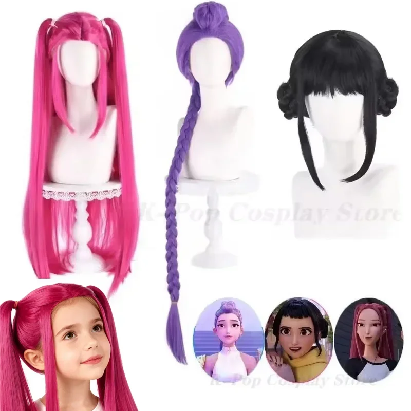 Demon Hunters Costume Rumi Wigs Cosplay Kids Anime Mira Zoey Costume Wigs for Women Men Purple Braid Wig Halloween Cosplay Prop