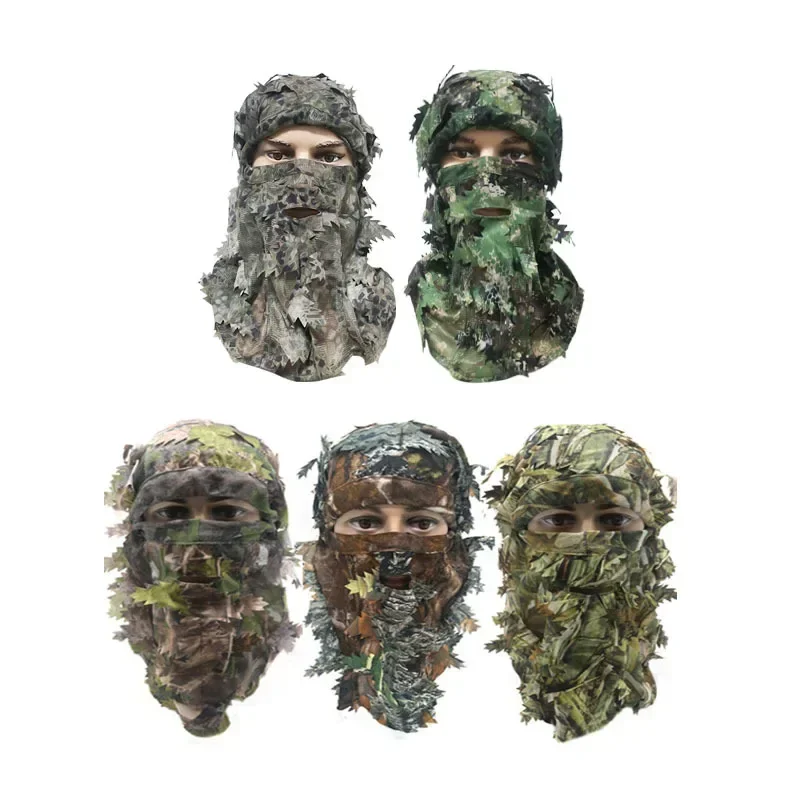 

3D Leaf Camouflage Face Mask Hunting Hood Cap Army Tactical Camouflage Hat Turkey Camo Hunter Ghillie Suits Airsoft Accessories