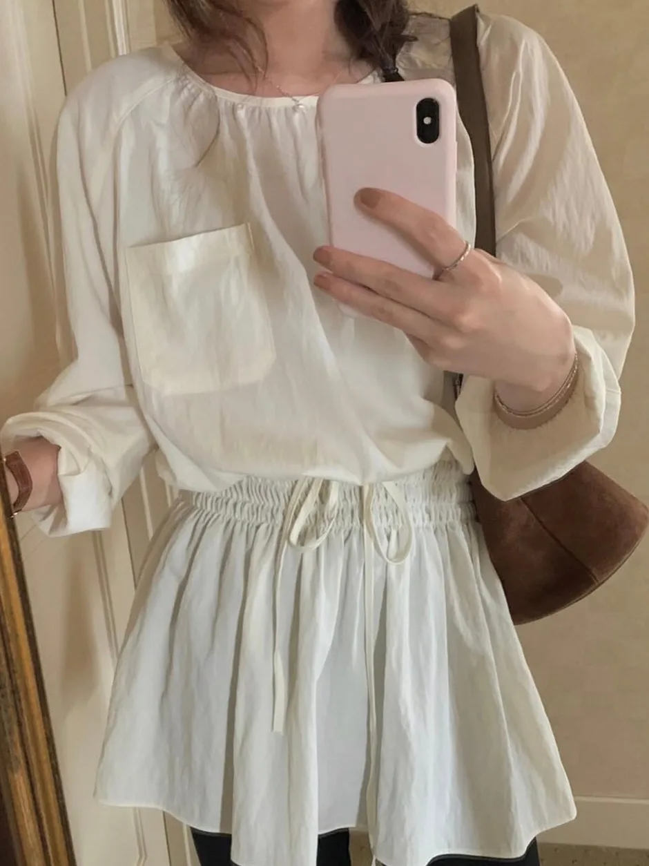 

Корейская женская юбка Sle Long Sve irt Faion с эластичной резинкой на талии, дизайн Sensation, небольшой капинализационный топ, осенний тренд