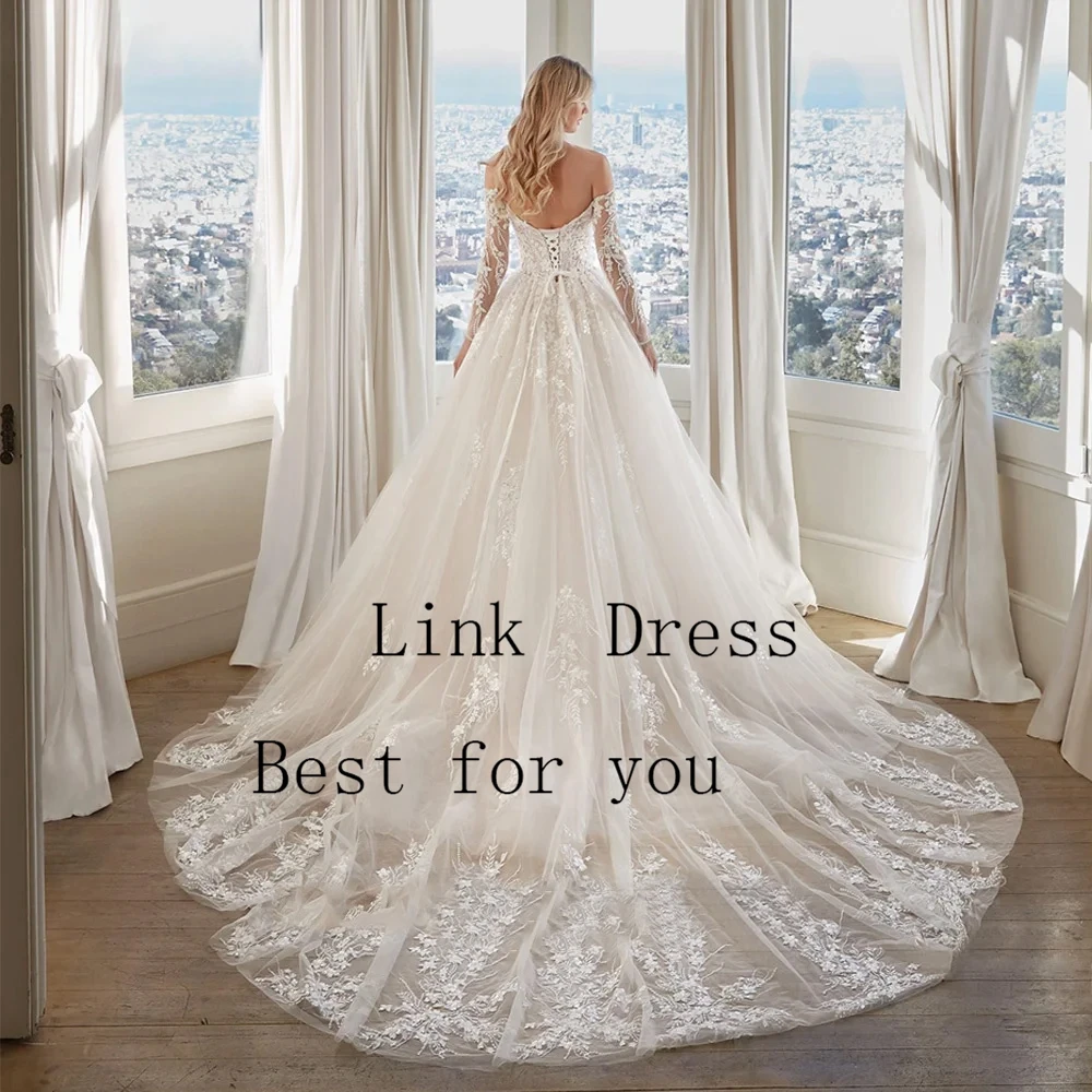 Luxury A Line Wedding Dresses for Ladies Elegant Strapless Bridal Gowns with Lace Exquisite Full Sleeve Vestidos De Novia New