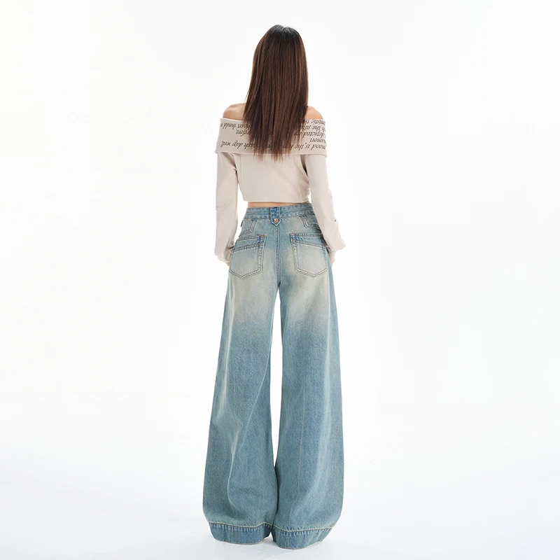 Calças de brim retas femininas confortáveis lazer cintura alta perna larga calças jeans soltas rua hip hop estilo moda