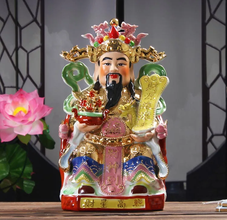 

LARGE # HOME Shop lobby decoration Business Money Drawing Good luck God of Wealth FENG SHUI Color Porcelain art Statue