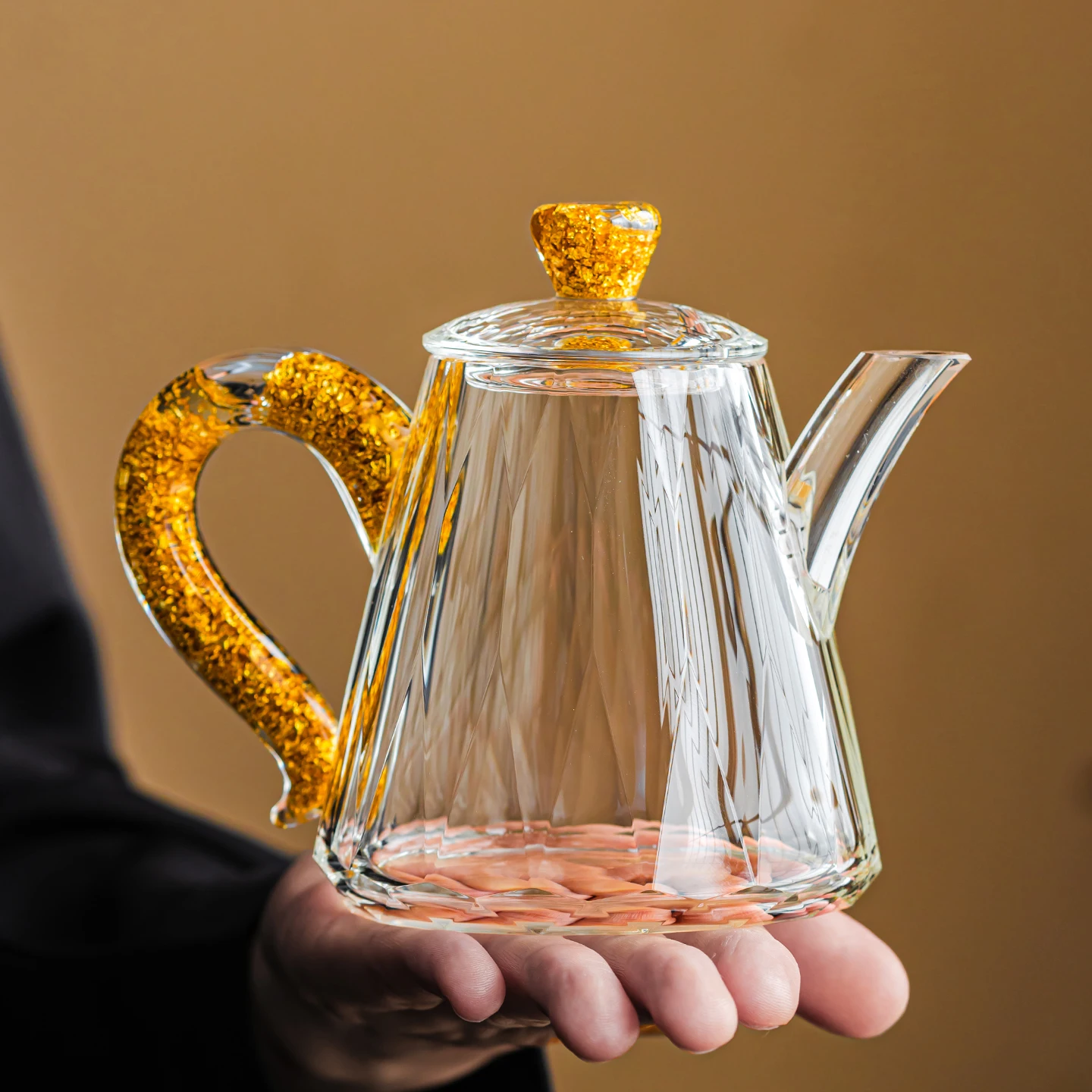 

Crystal Glass Teapot Household High-grade Gold Foil Transparent Teapot Office Kung Fu Tea Set Living Room Table Decoration