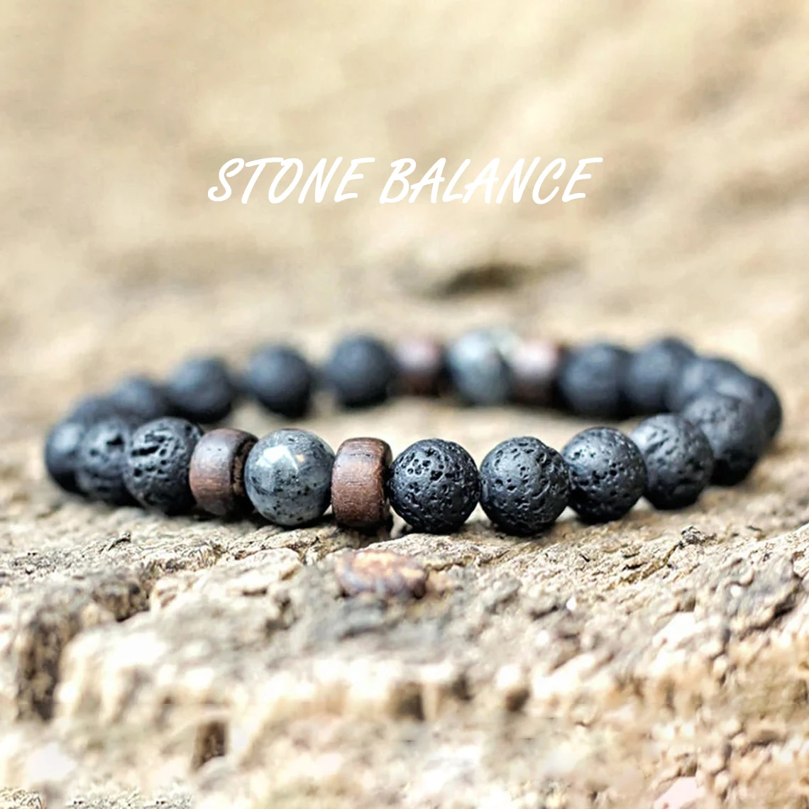 Herren-Edelstein-Armband, Herren-Perlenarmband, schwarzes Steinarmband, Mala-Armband, Handgelenk-Mala, Herren-Festival-Schmuck, 1 Stück