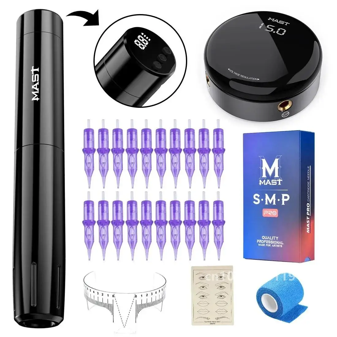 Mast Tattoo Tour Y22 Wireless Rechargeable Battery Tattoo Machine Set Two Model Power Supply Needles Permanent Kit Makeup