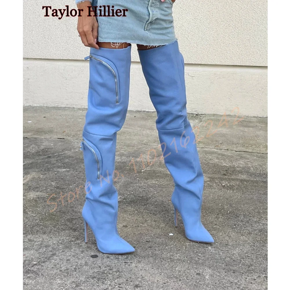 White Women\'S Over-The-Knee Boots Fashionable Loose Pointed Stiletto Boots Elegant Catwalk All-Match Luxury Winter Long Boots 44