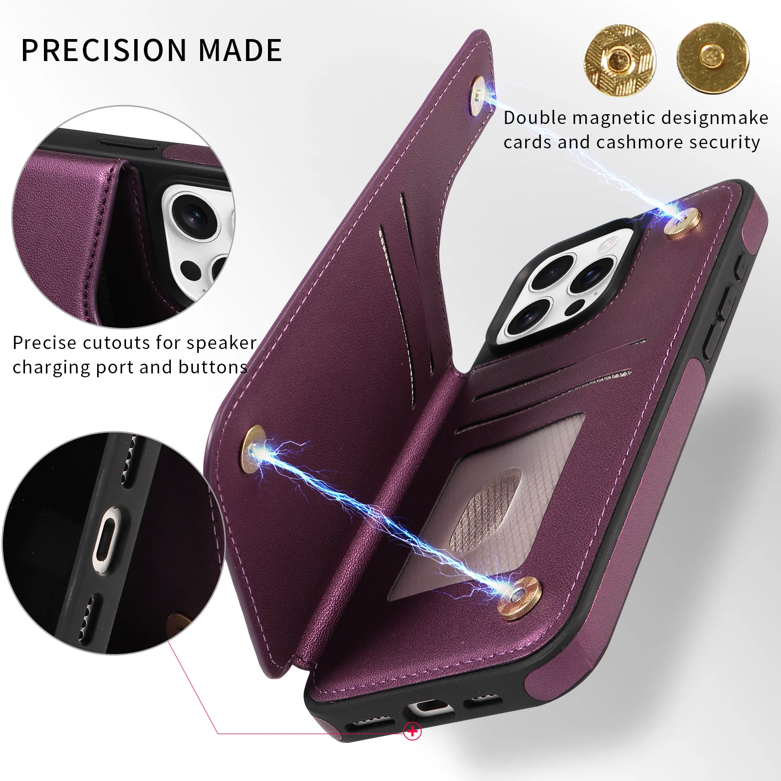 Flip-Wallet-Handyhülle für iPhone 18 Pro Max 17 16 Pro 15 Plus 14 13 12 11 RFID-Schutz mit Kartenfach Luxus-Schutzhülle – Detail 2