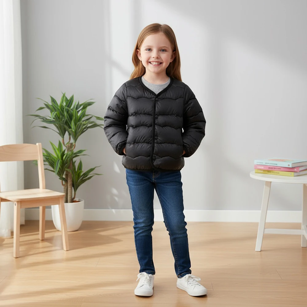 

Winter Kids Baby Solid Lightweight Thin Jacket, Windproof Water-Resistant Coat, Warm Padded Outerwear, Boys Girls 1-5 Years