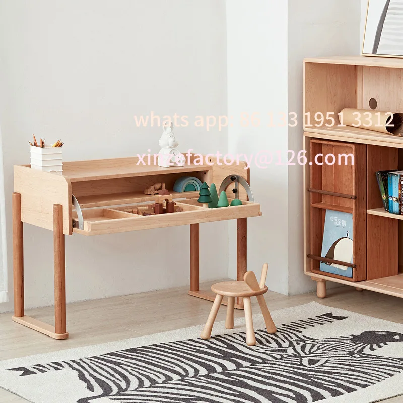 مكتب زاوية شمالي قابل للتخصيص، طاولة دراسة من خشب القيقب بالكامل بزاوية قابلة للتعديل وعرض طاولة ألعاب وغرفة ضيقة للأطفال