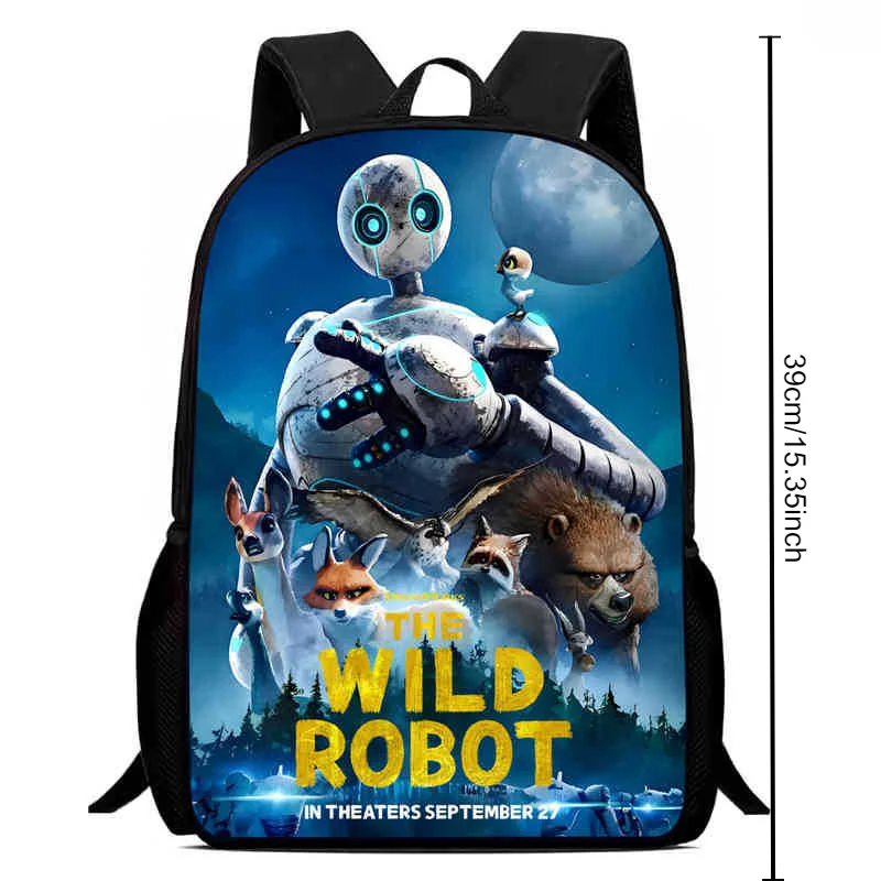 16/15/13inch The Wild Robot Backpack The Wild Robot students Book Pack The Wild Robot Roz backpack Rozzum School Bags Kids Gift