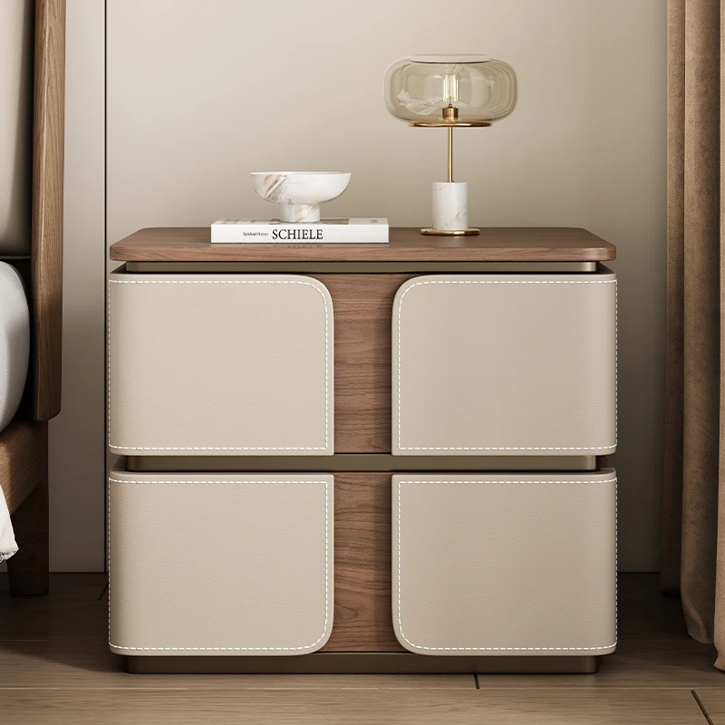 

saddle leather bedside table, small household bedroom, light luxury and high-end sense, small edge table at the bedside