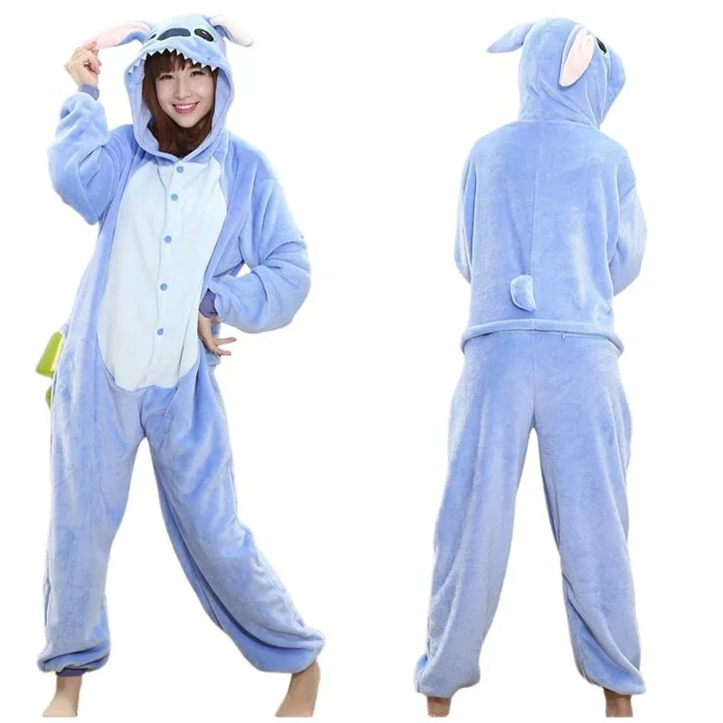 Disney Lilo & Stitch Blue Stitch Cartoon Hooded Jumpsuit Pajamas Family Parent-Child Clothes Home Clothes Couple Pajamas Gifts