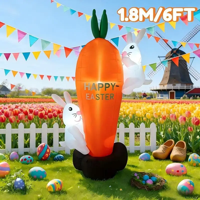 

Надувной декоративный кролик для Пасхи, 1,8 м/5,9 футов, для лазания по моркови, DIY украшение для сада, двора, улицы, со светодиодной подсветкой