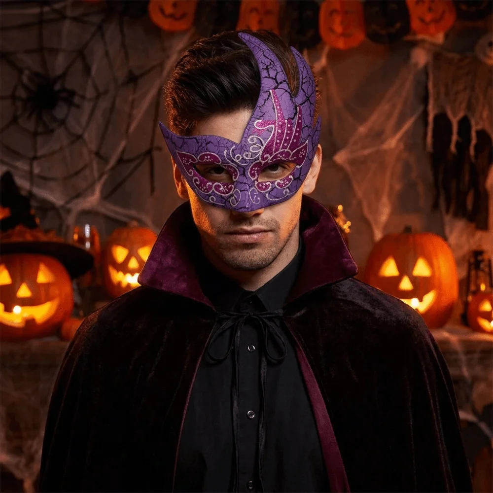Masque de fête rétro en plastique unisexe pour Mardi Gras, Halloween et cosplay, motif craquelé brillant, demi-masque