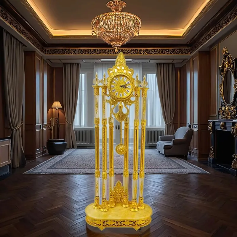 Luxury Crystal Floor Clock Marble Grandfather Clock Gold Bronze Standing Clock