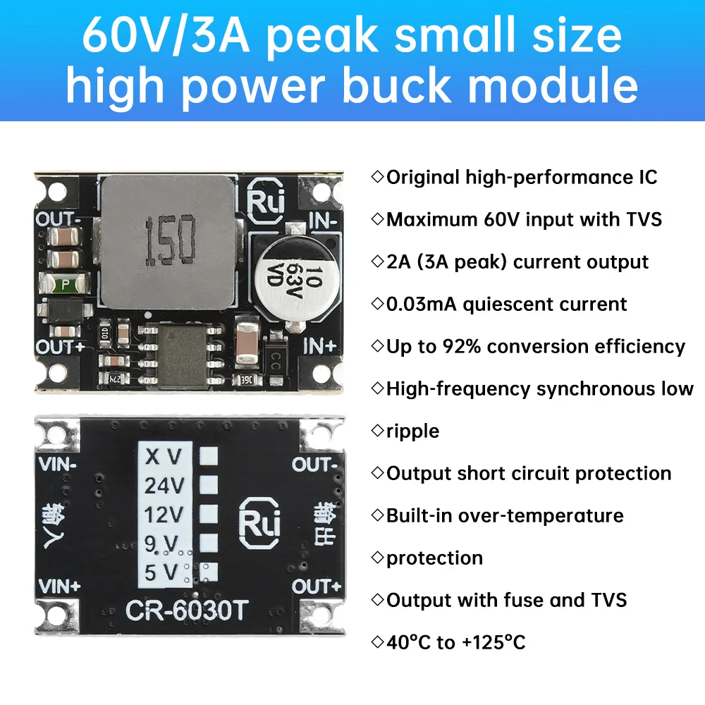 車の電力変換用のミニバックレギュレーターモジュール,DCからDC,60v,48v,36v,24vから12v,5v,3.3v dc 5 a