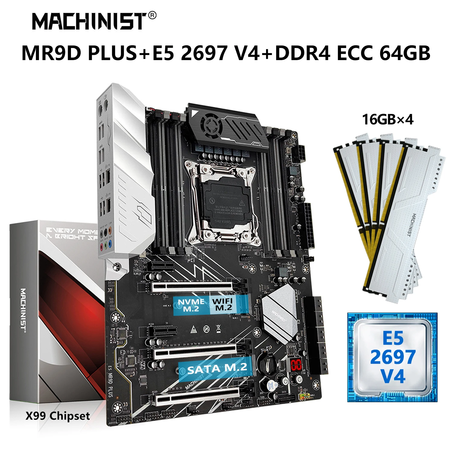 MACHINIST X99 Motherboard Kit Combo Xeon E5 2697 V4 CPU LGA 2011-3 Processor 64GB DDR4 ECC RAM Memory NVME M.2 WIFI MR9D PLUS