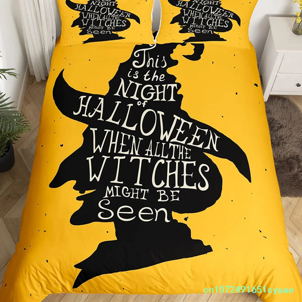 Halloween Gothic Black Cat King Queen Duvet Cover Glitter Moon Bedding Set Horror Spooky Quilt Cover Polyester Comforter Cover