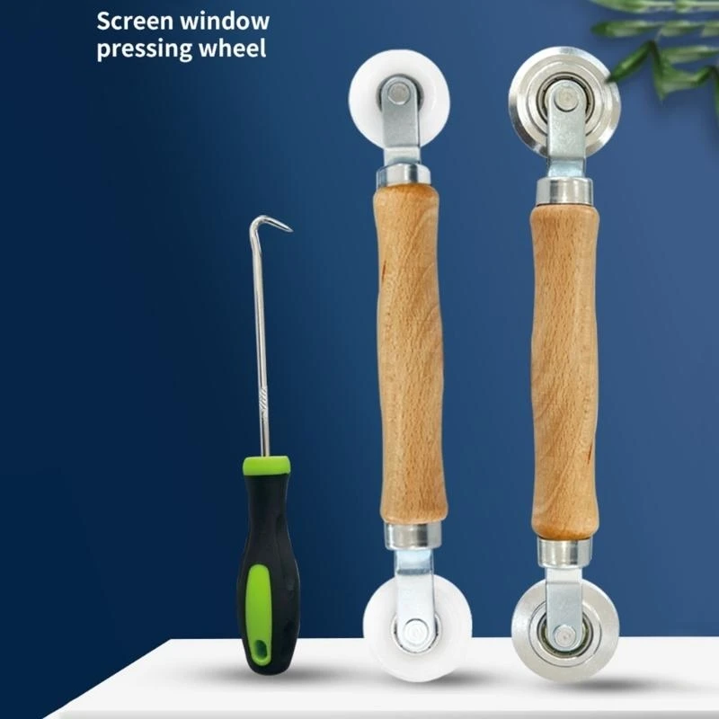 Y1AD 3Pcs Professional Screen Tool, Window Screen Spline Roller Tool with Handle Bearing Wheel Screen Door Repair
