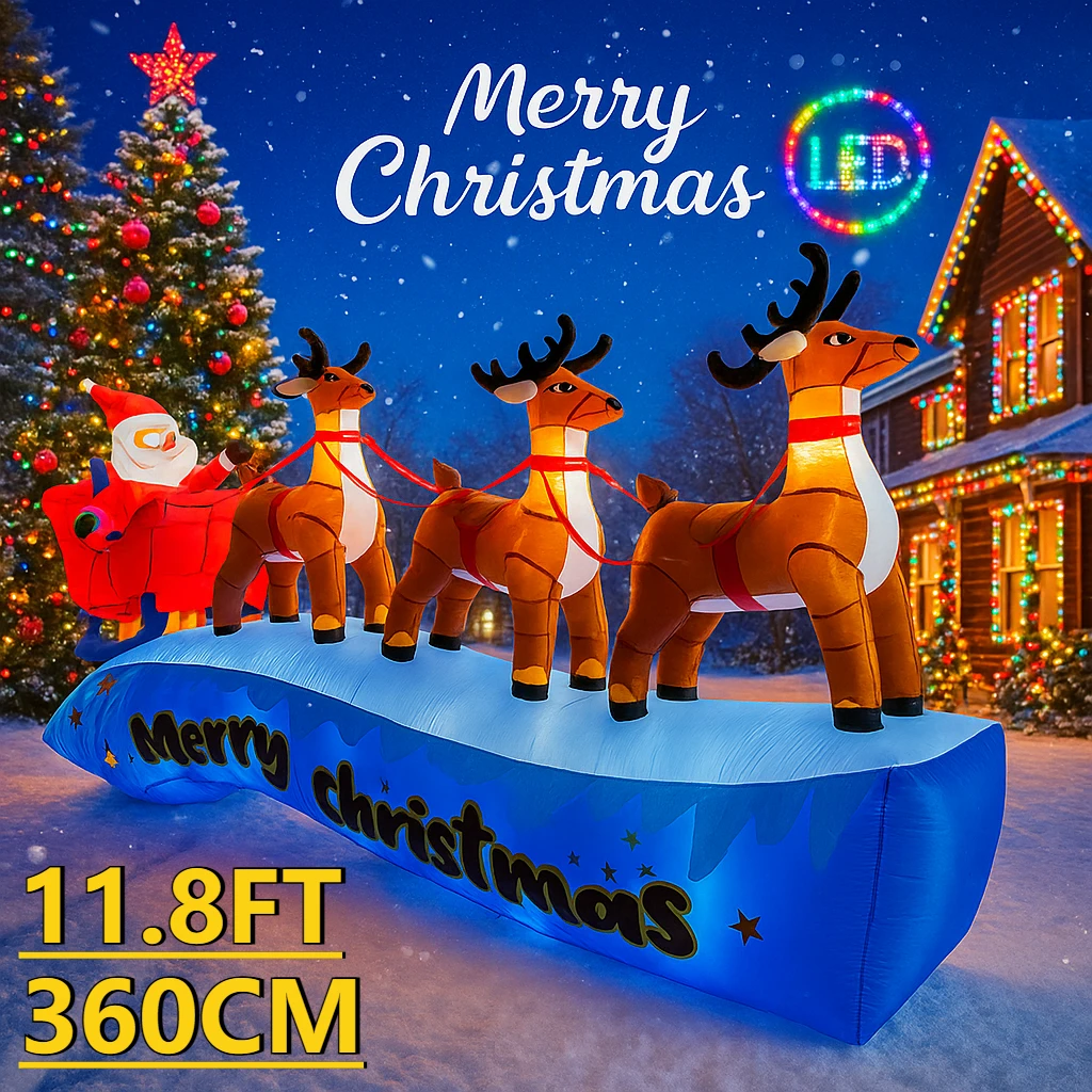 

11,81 футов рождественские надувные игрушки светодиодная подсветка Санта-Клаус сани олени поставки украшение дома праздничный подарок Рождественское украшение двора