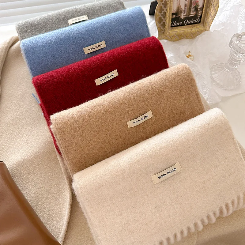 

Осенне-зимний корейский однотонный зимний шарф, женский элитный универсальный теплый вязаный шарф, роскошный