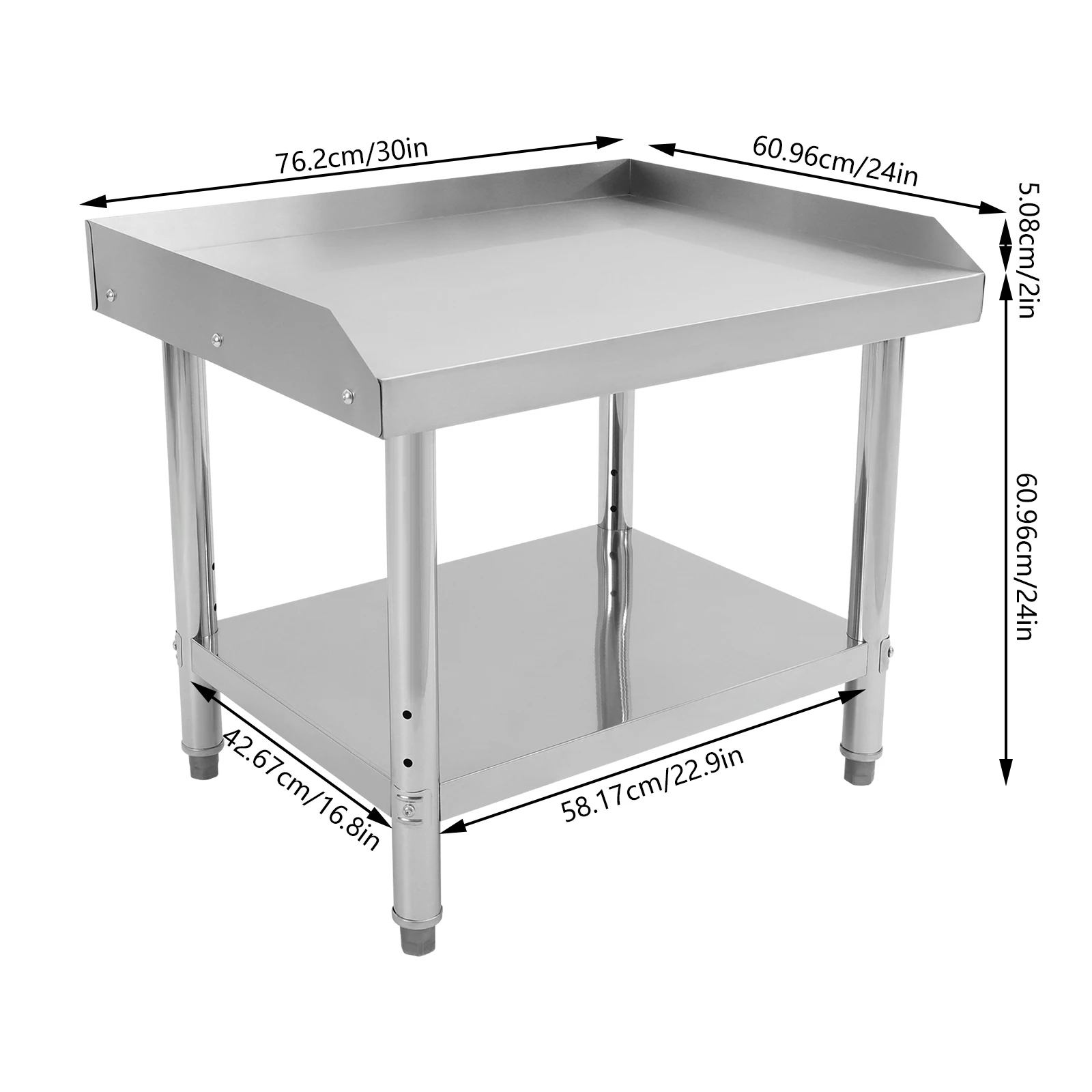 30*24*26in Adjustable Work Table, Stainless Steel Prep Table, Commercial Work Table Suitable for Kitchen, Restaurant, Garage