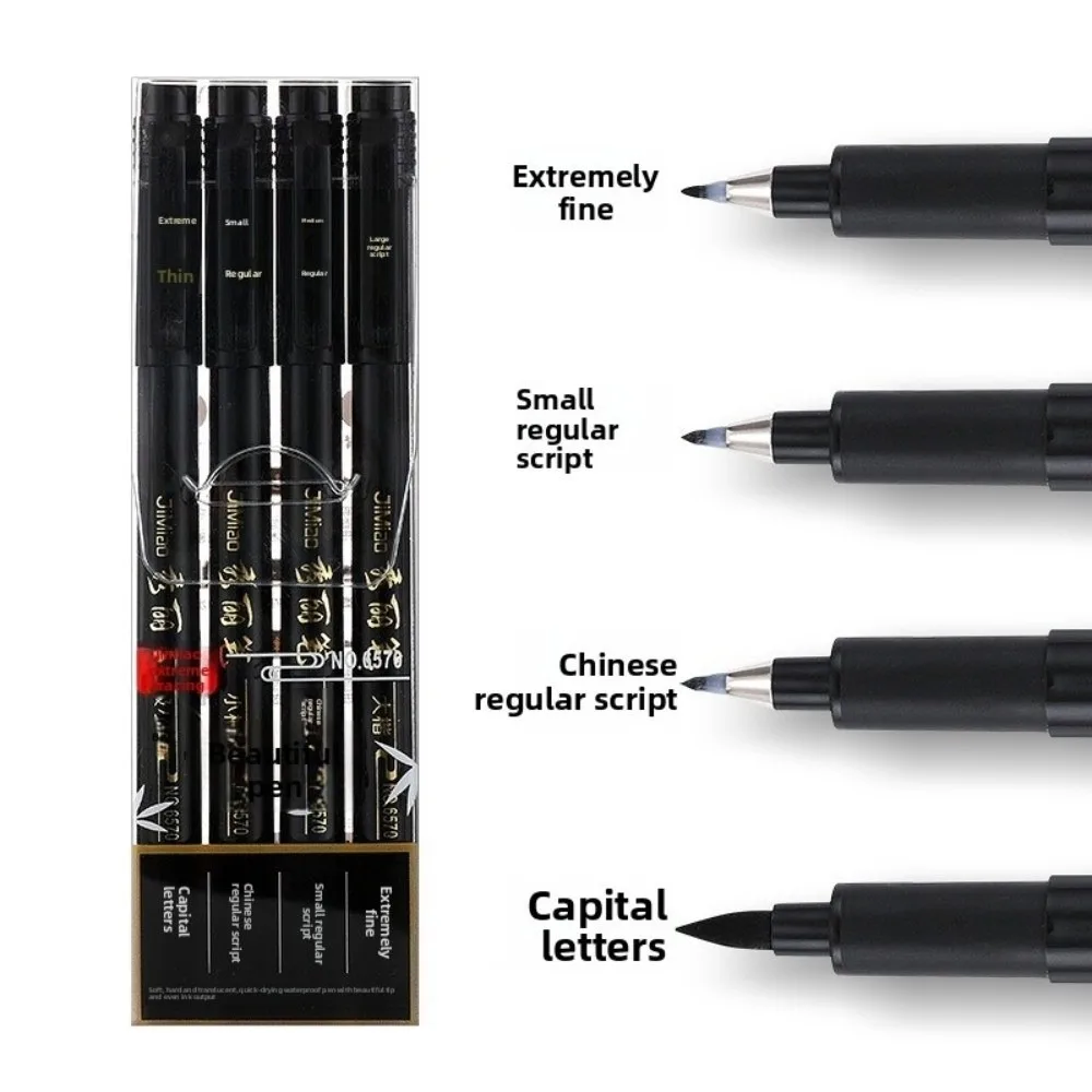 Ensemble de stylos pinceaux de calligraphie, 4 pièces, Style Tombow, pointe en feutre pour écriture régulière, marqueurs noirs, fournitures scolaires et de bureau
