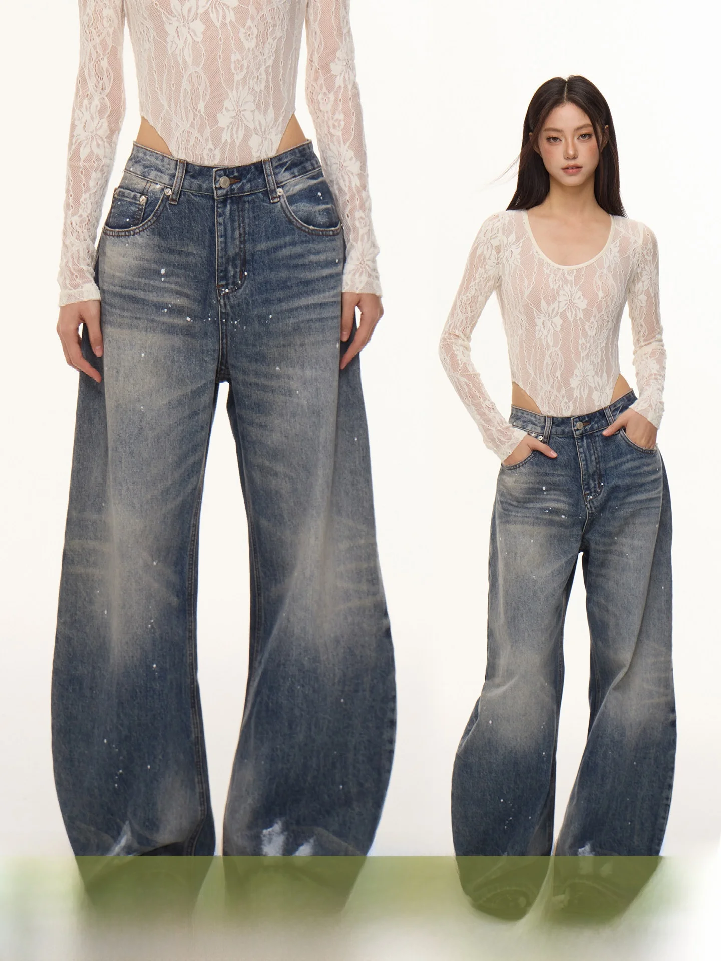 

Nova B American Retro High Street Waed Splatter Knife Jeans Loose Wide Leg Pants for Men Spring Cleanfit Cotton High Waist ...