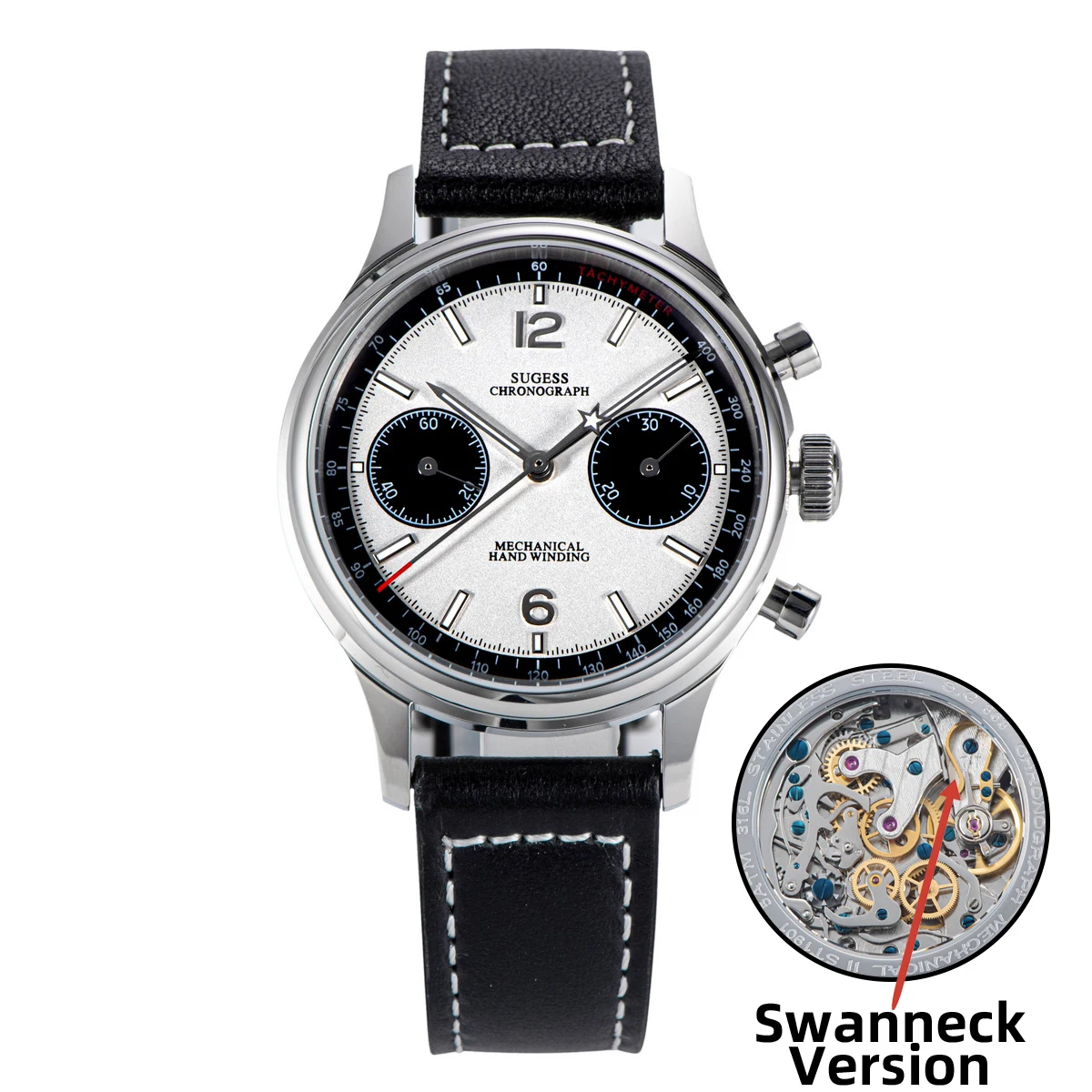 Sugess 1963 pilotenhorloge heren mechanisch chronograaf Panda polshorloge luchtmacht saffier waterdicht voor meeuwbeweging ST1901 v3