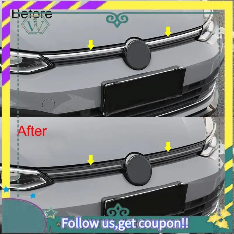 

A82U-For Golf 8 MK8 2020 2021 Glossy Black Car Front Bumper Grille Decoration Strip Cover