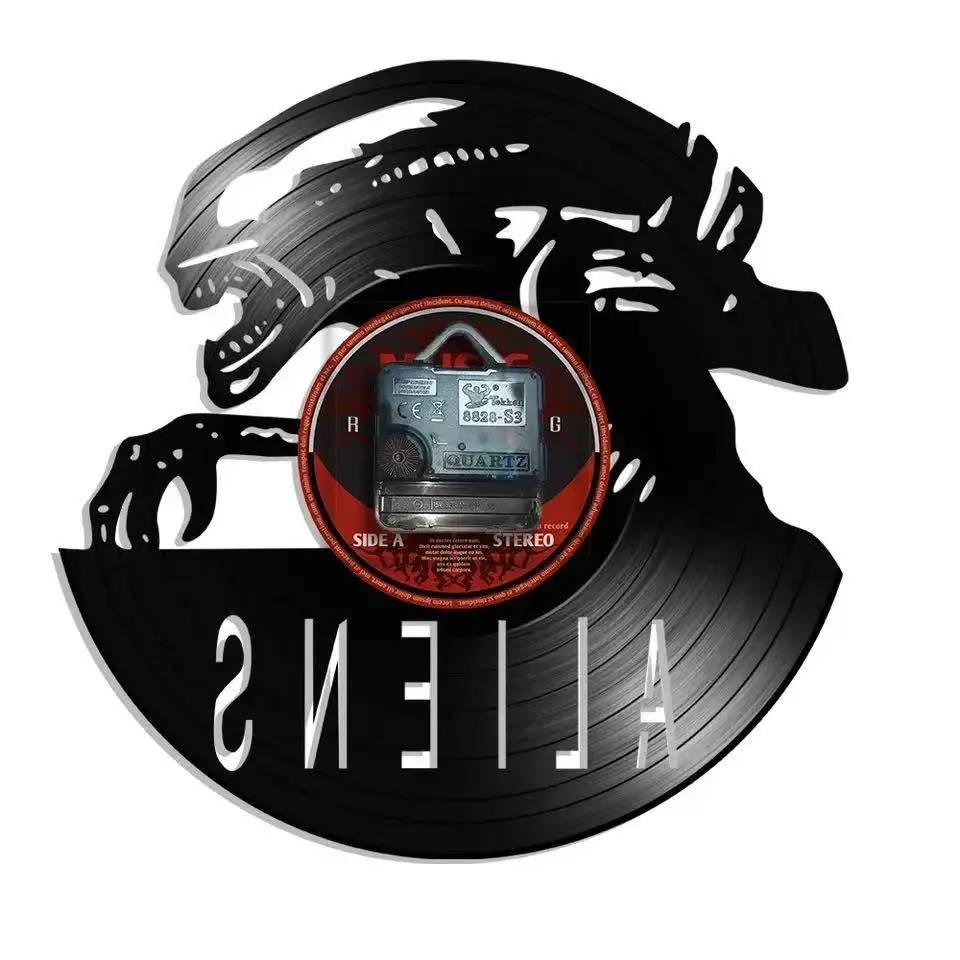 Personalized Alien Wall Clock Made of Real Vinyl Record Custom ET Name Sign Saucer Man Handicraft Art Music Album Craft Clock